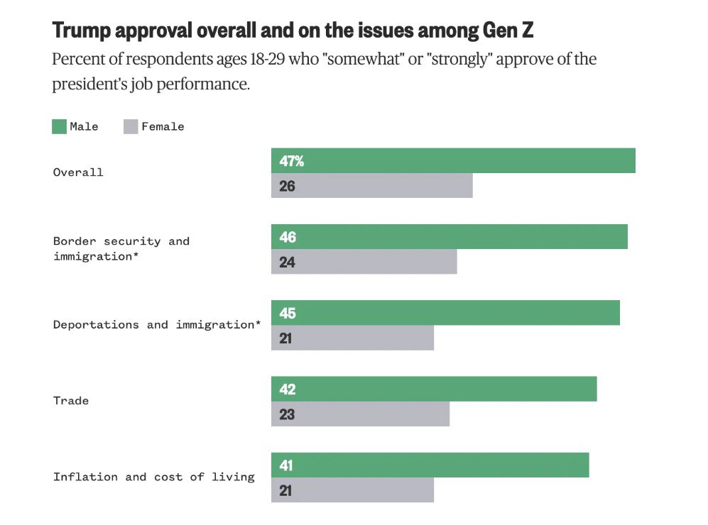 Political divide among young Americans: men towards the far right, women towards liberal and progressive positions.
